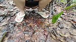 Thai girl walks and brags about picking mushrooms anyway, peeing in the forest Thai Voice