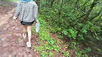 Thai girls walking and talking and picking mushrooms in the forest, secretly showing in the deep forest Clear Thai voice