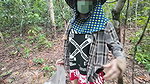 Thai girls walking and talking and picking mushrooms in the forest, secretly showing in the deep forest Clear Thai voice