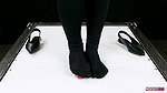 BallbustExtremeShoejob sockjob footjob and cock trampling in cockbox ballet flats
