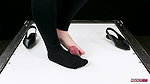 BallbustExtremeShoejob sockjob footjob and cock trampling in cockbox ballet flats