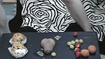 Girl crushes fruits with guy s dick