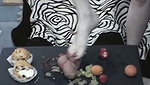 Girl crushes fruits with guy s dick