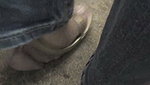 Girl massages guy s penis with shoes
