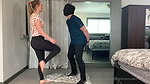 Girl tortures guy and beats him in the balls