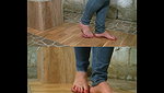 Girl walks barefoot on guy s bare balls