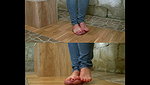 Girl walks barefoot on guy s bare balls