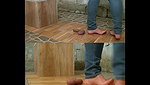 Girl walks barefoot on guy s bare balls