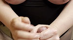 MPOV Big Tits MILF Ties up his one Ball and Jerks him off onto her Hands