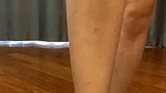 The girl beats the guy in the groin and tramples his balls