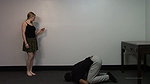 The girl beats the guy s balls like a punching bag