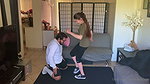 The guy checks his balls to see how strong they are