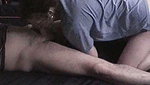 The guy spread his legs so that the girl could punish his genitals