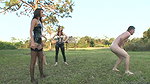 Three Hot Chicks Ballbusting their Bitch