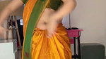 sexy homely lady dancing wide open navel in orange saree (2) 2