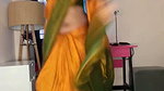 sexy homely lady dancing wide open navel in orange saree (2) 2