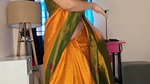 sexy homely lady dancing wide open navel in orange saree (2) 2
