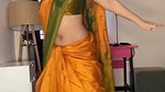sexy homely lady dancing wide open navel in orange saree (2) 2
