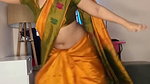 sexy homely lady dancing wide open navel in orange saree (2) 2