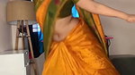 sexy homely lady dancing wide open navel in orange saree (2) 2