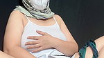 Hijab girl shows off chubby and plays with it