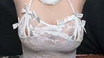 Hijab of the bride rocking on the bed