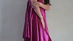 Indonesian girl wearing purple satin lingerie masturbating