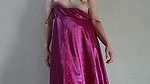 Indonesian girl wearing purple satin lingerie masturbating