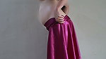 Indonesian girl wearing purple satin lingerie masturbating