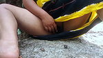 My mother-in-law plays with her outdoors