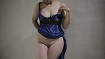 Sexy Babe Wearing Blue Satin Lingerie