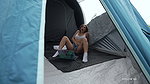 Stranger spied on cutie in tent while she masturbates. Blowjob, footjob, handjob