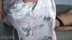 The Asian neighbor gives me a footjob and blowjob on the sofa in her house