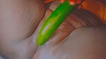 Virgin chubby woman tries to masturbate with a big cucumber