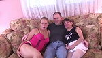 Big busty blonde gets her pussy fucked and sucked by horny couple