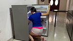 I See My Rich Stepsister Trapped in the Fridge, It Makes Me Horny to See Her Huge Ass, I End up Cumming on Her Belly