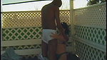 Midget and black dude fucking brunette outside