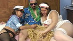 Midget sailor chick sucks cock then gets her pussy eaten by freak on hotel bed