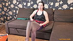 Sexy midget masturbates with dildo and pantyhose