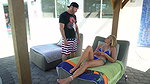 Horny Slut Takes Two Cocks Poolside