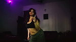 fleshy desi lady flauting navel and boobs in black costume (2) 2