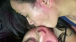 A naughty girl sucks my huge tongue
