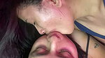 A naughty girl sucks my huge tongue
