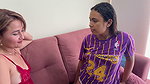 Big ass stepmom and stepdaughter agree to make a rich threesome and end up squirting around