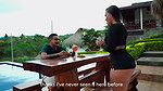 Brunette Colombian big booty waitress Daniela Andrea gets raw on the pool table after teasing a resort guest