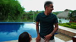 Brunette Colombian big booty waitress Daniela Andrea gets raw on the pool table after teasing a resort guest