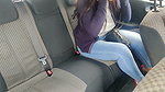 Busy worker in red heels and jeans masturbates her pussy and ass in a car uber