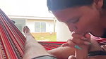 Colombian amateur takes her boyfriend’s cock out in public and sucks it until he cums