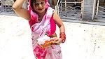 Chubby desi lady huge ass and big breasts and cleavge in pink saree 1