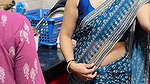 Hot Marathi lady open navel in blue saree